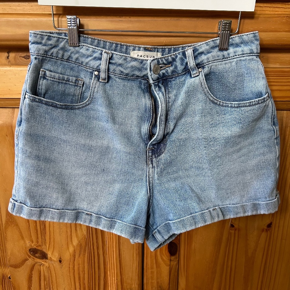 PacSun Mom Short Roll Up‎ Mid Rise Blue Denim Jean Shorts Women's Size 30